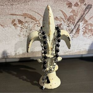 HandCrafted Chain Bracelet with Vintage Wood Rosary Black Beads